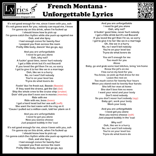  French Montana - Unforgettable Lyrics | lyricsassistance.blogspot.com