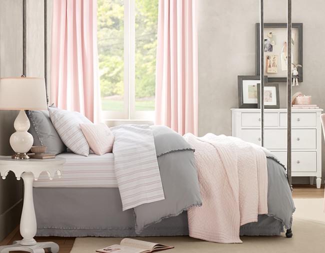 Pink White and Grey Bedroom