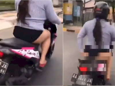 Wow, Wanita Ini Umbar Celana Dalam di Atas Motor di Jalan, Roknya Sengaja Diangkat