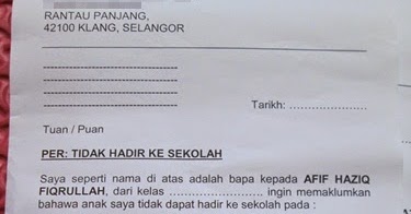 Surat Rasmi Tidak Hadir Ke Sekolah - Diari Seorang Mama (^_^)