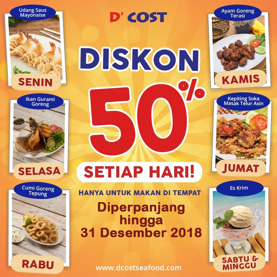 D'Cost - Promo Diskon 50% Setiap Hari Diperpanjang s.d 31 Des 2018