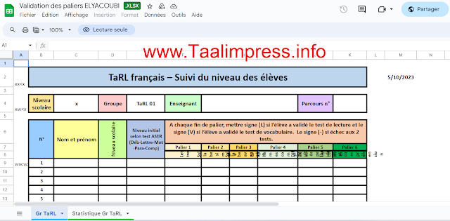 المدرسة الرائدة.. تطبيق Excel لحساب معدل رائز التصديق على جميع اللبنات TaRL