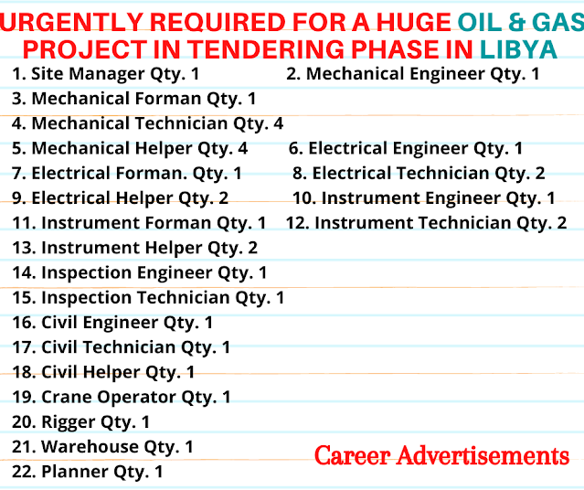 Urgently required for a Huge Oil & Gas project in Tendering Phase in Libya