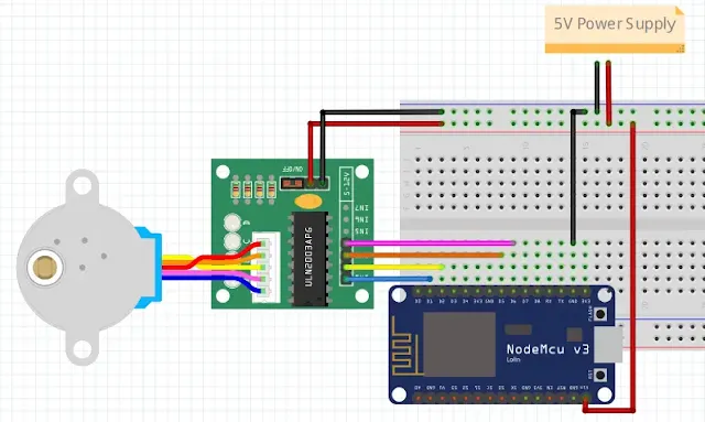 28BYJ-48 Stepper Motor with ULN2003 Driver Board and ESP8266 breadboard schematic