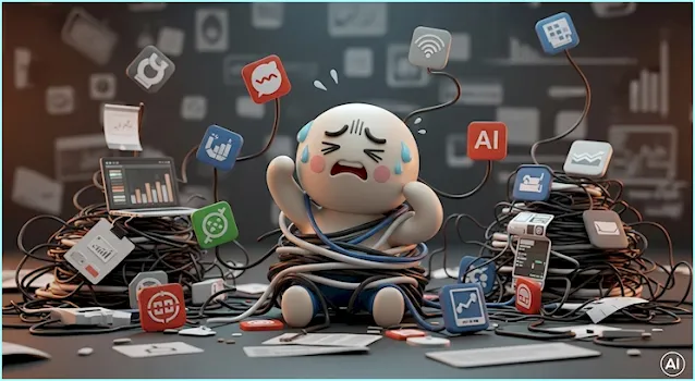 AI 도구들을 복잡하게 엉성하게 사용하다 지쳐버린 3D 캐릭터
