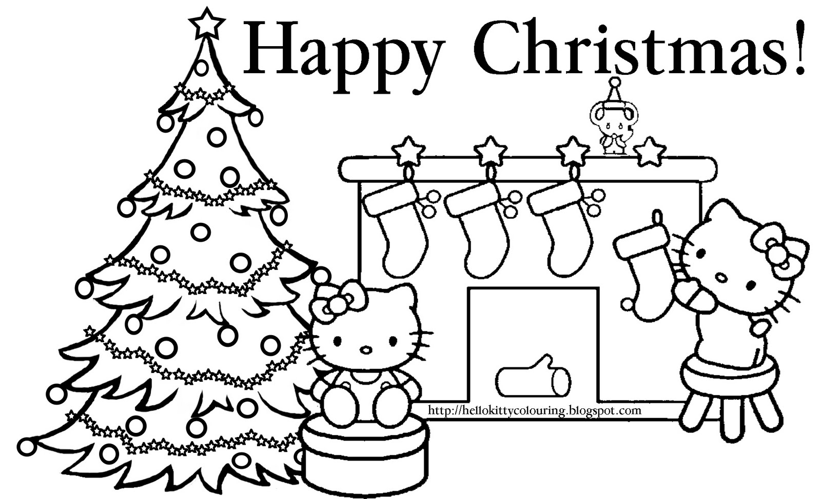 HAPPY CHRISTMAS COLORING PAGE HELLO KITTY