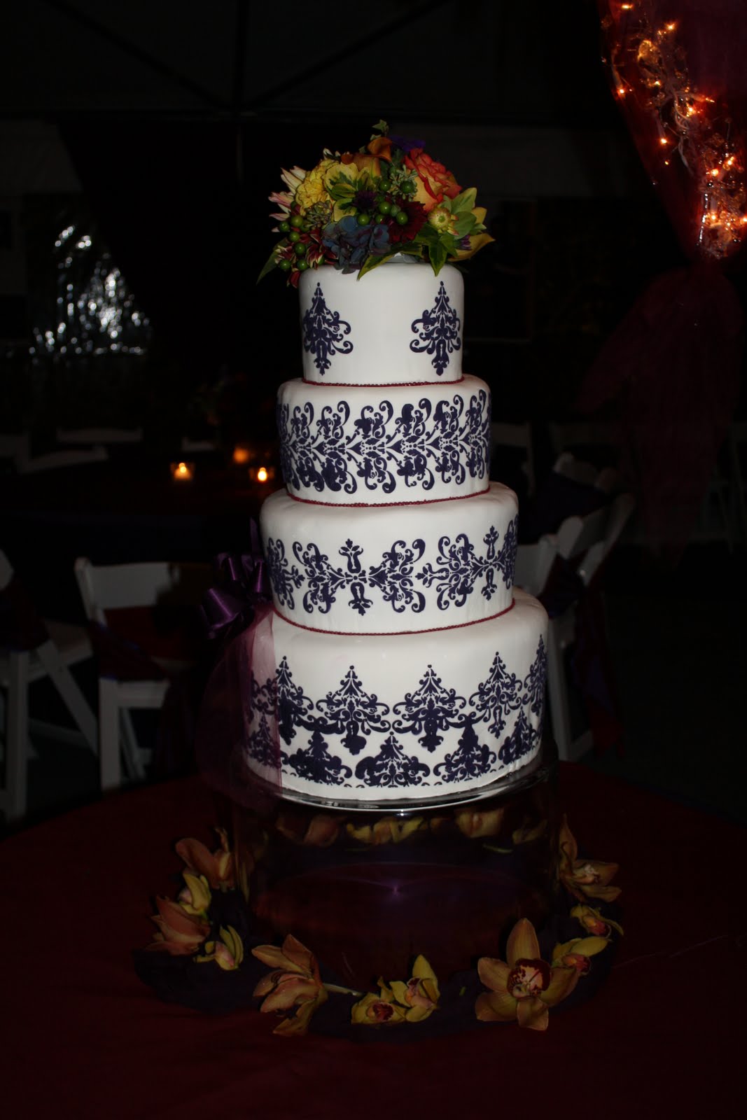 Four Tier Damask Wedding Cake