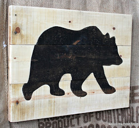 Pallet sign, salvaged wood, bear, rustic, minwax stain, jigsaw, on the wall, http://bec4-beyondthepicketfence.blogspot.com/2016/05/pallet-bear-puzzle.html