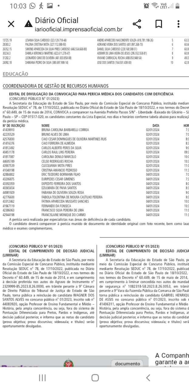 concurso professor do estado: convocação para perícia médica  aos candidatos com deficiência e liminares judiciais