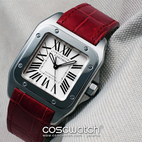Cartier - Santos 100-M Stainless Steel with Red Leather