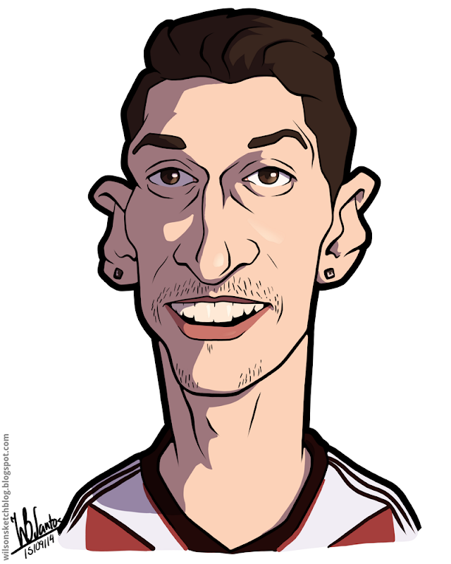 Cartoon caricature of Mesut Özil.