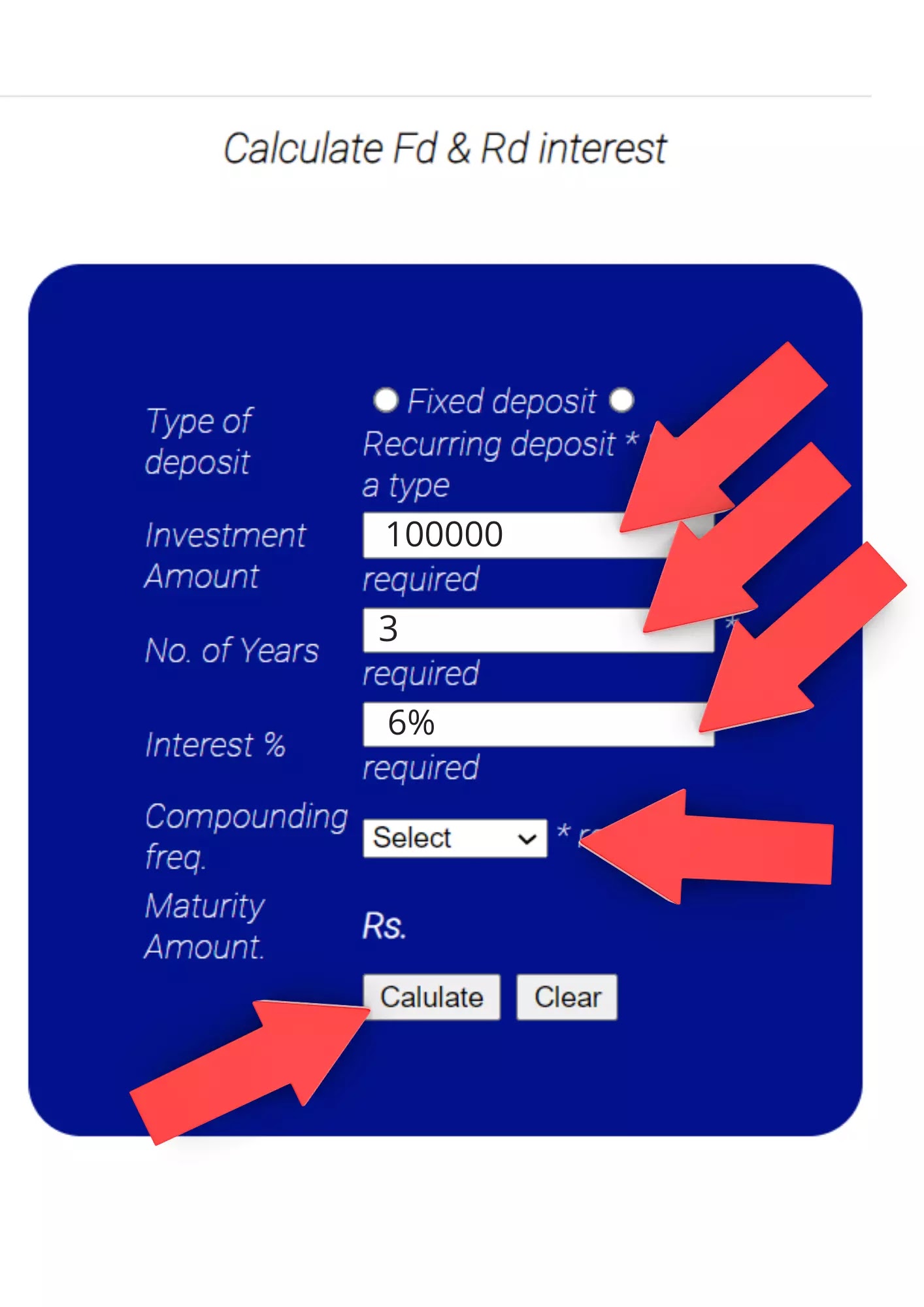 Fixed Deposit Calculator interest rates Fd Calculator