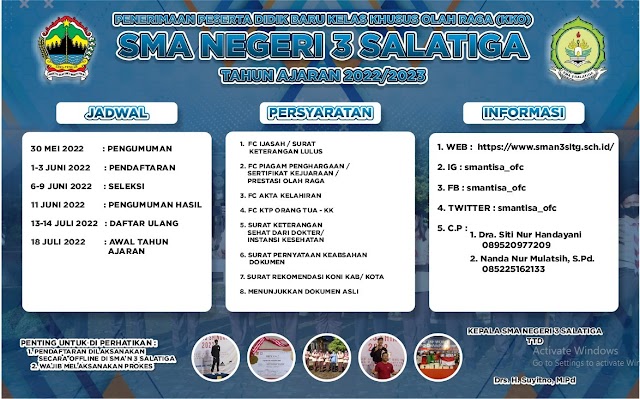 Penerimaan Peserta Didik Baru Kelas Khusus Olahraga  SMA Negeri 3 Salatiga Tahun Ajaran 2022/ 2023