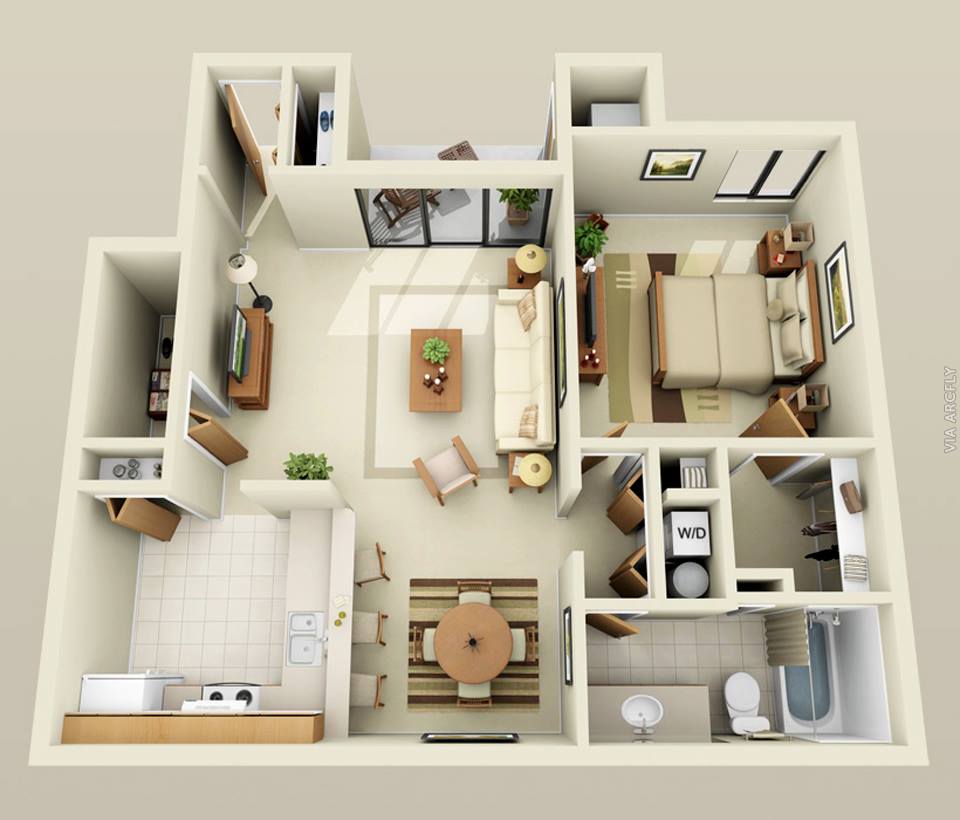 Gambar Denah 3D Apartemen Minimalis Desainrumahnyacom