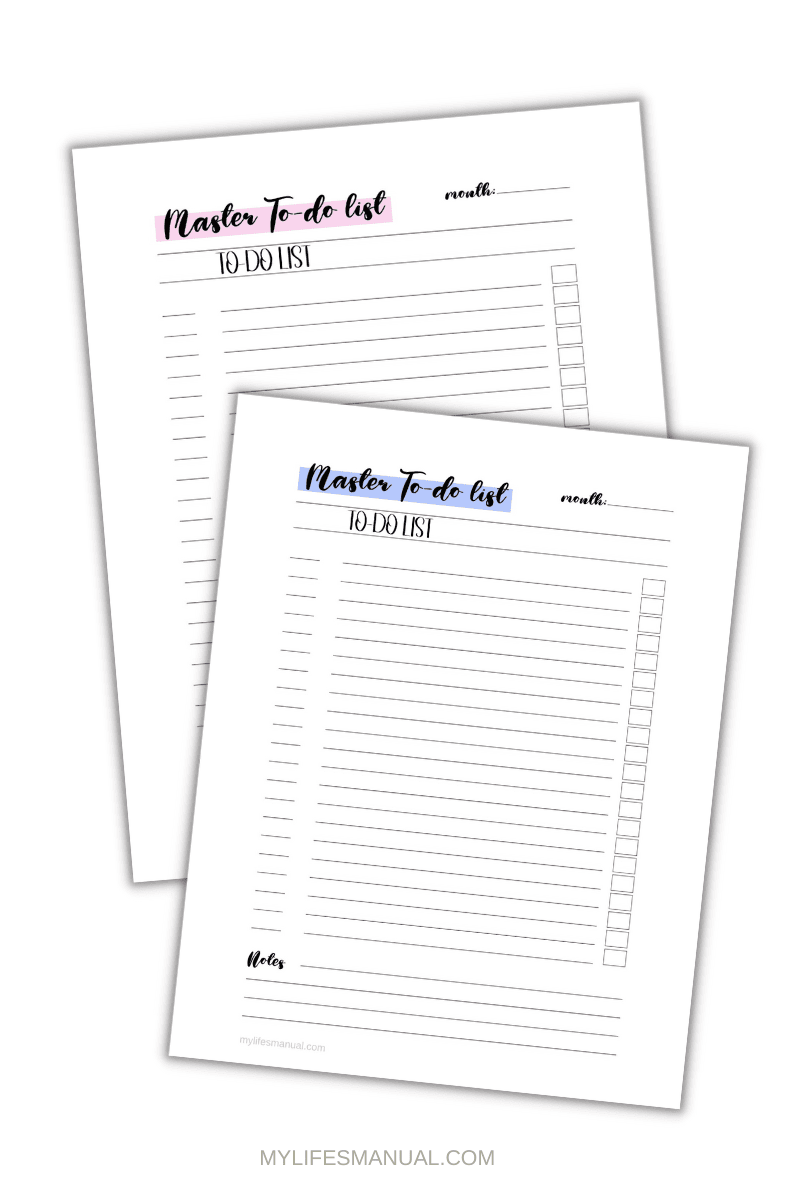 Free planner. Master to-do list printables