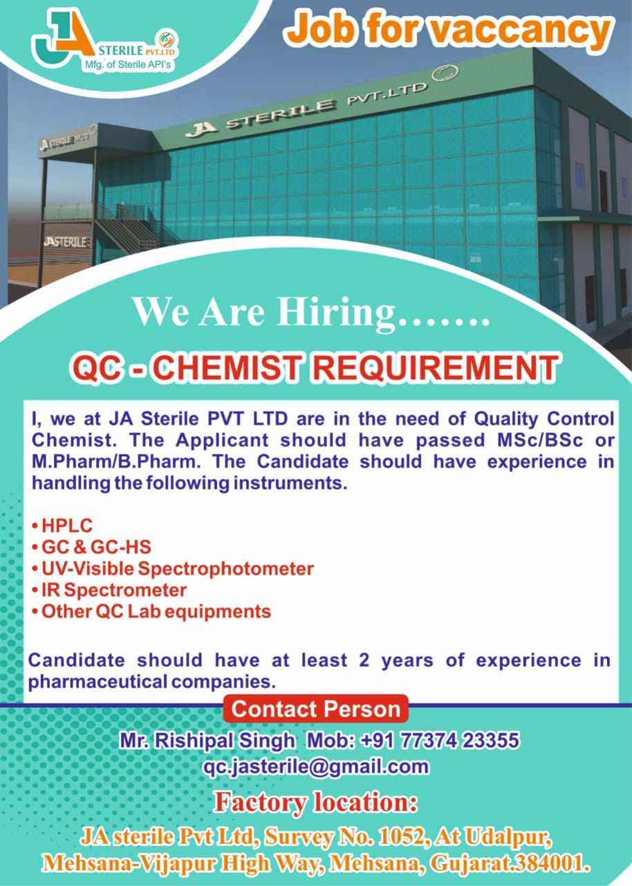 Job Availables,JA Sterile Pvt Ltd Job Vacancy For BSc/ MSc/ M.Pharm/ B.Pharm