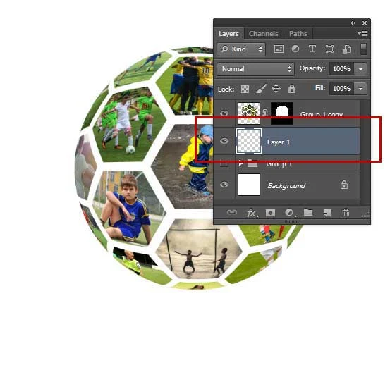 Move the new layer down just below the soccer ball collage layer.