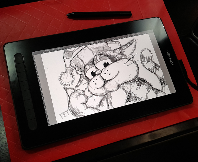 XP-Pen Pen Display Tablet with Froyd the Cat Sketch.