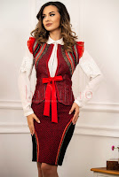 Compleu elegant traditional Venezia din lana de culoare rosu-negru