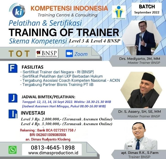 WA.0813-4645-1898 | Training Of Trainer Level 3 Level 4 BNSP RI 12 September 2022