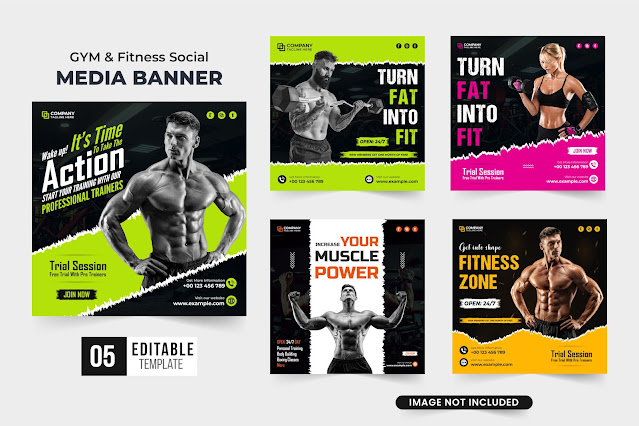 Gym business promotion template vector free download