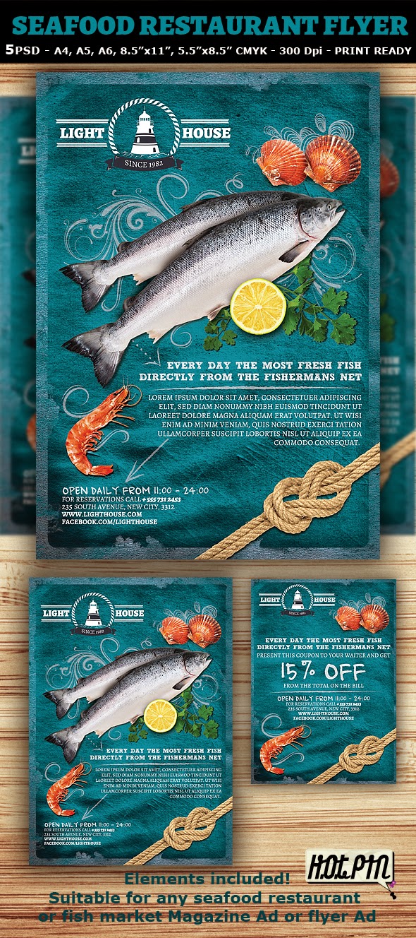  Seafood Restaurant Magazine Ad or Flyer Template