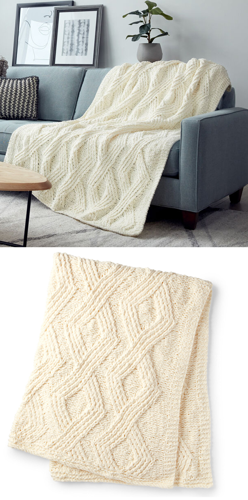 Twisted Stitch Knit Blanket - Free Knitting Pattern