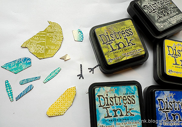 Layers of ink - Mixed Media Bird Tag Tutorial by Anna-Karin Evaldsson. Ink the bird.