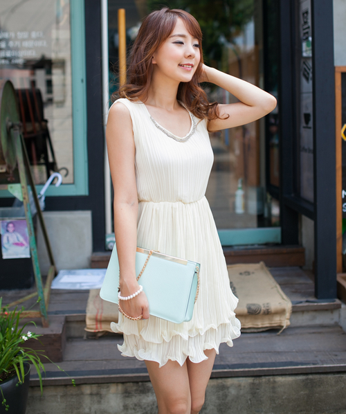 Pleated Ivory Dress