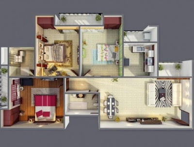 gambar denah rumah sederhana 3 kamar