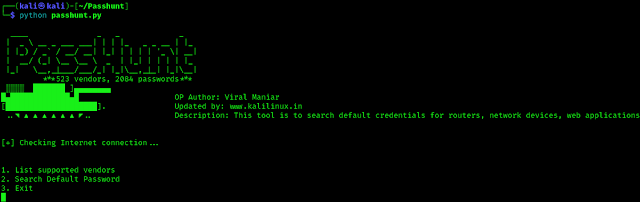 Passhunt running on Kali Linux