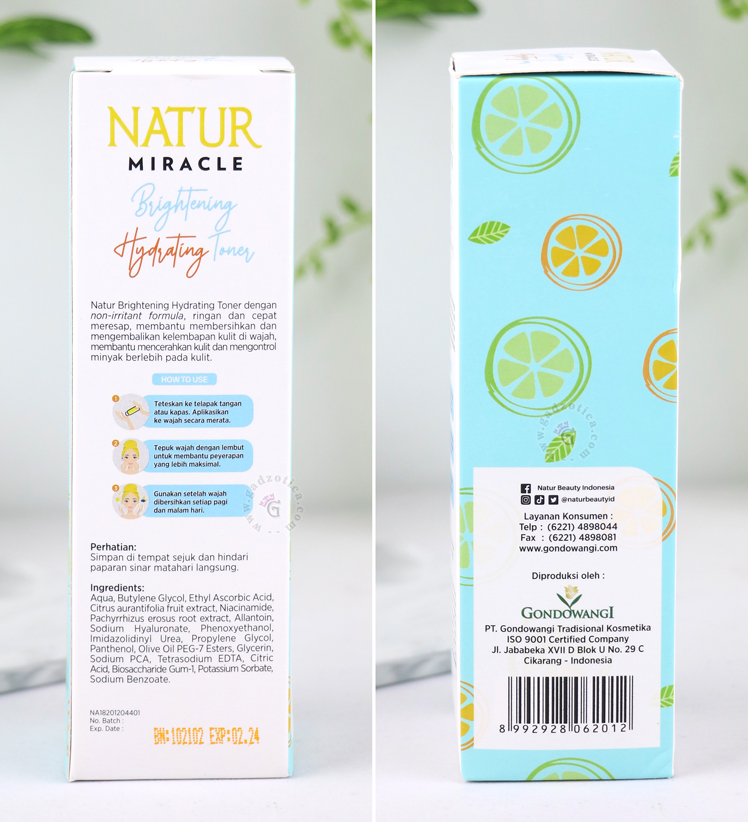 Natur Miracle Brightening Hydrating Toner Ingredients