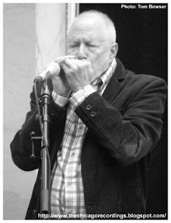 Chicago Blues musician Corky Siegel playing his harmonica during the Chamber Monday concert series in the Chicago Cultural Center | Photograph by Tom Bowser