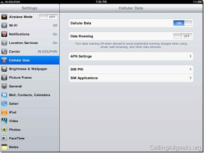 Setting MTNL 3G iPad2, setting parameters iPad2 3G