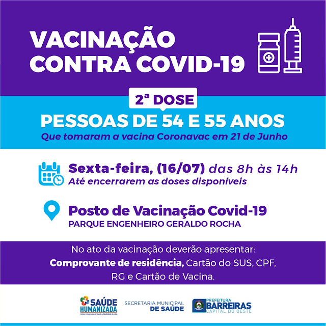 Barreiras retoma campanha de vacinação contra Covid 19 nesta sexta feira 