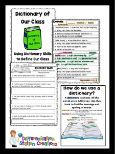 Free dictionary skills activity. Create a class dictionary and allow students to explore the parts of a dictionary with a student created dictionary