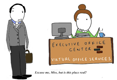 A virtual office is something close to be being a real office.  It allows for the temporary use of office space on an as need basis.