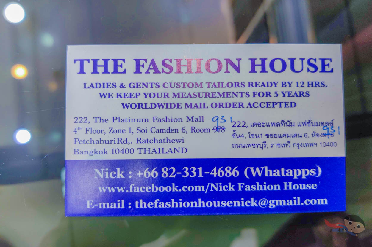 Contact details of the The Fashion House in Platinum Mall, Bangkok, Thailand