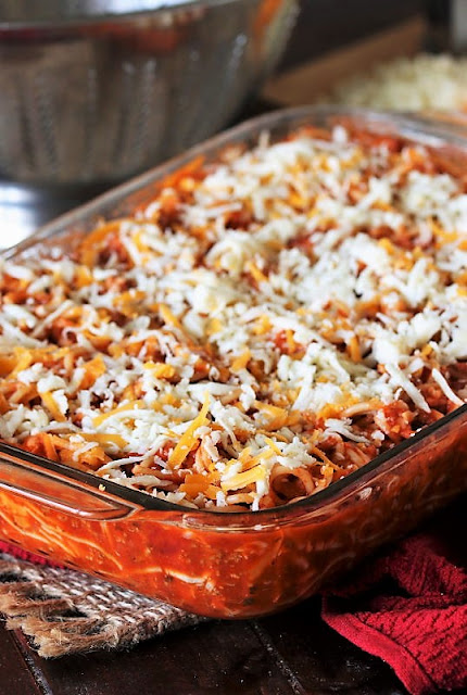 Pan of Baked Spaghetti Ready to Go Into Oven Image