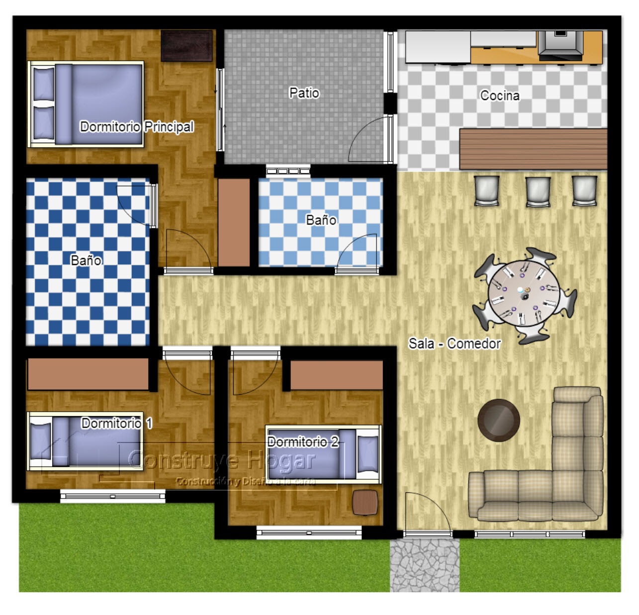 Denah Rumah Minimalis 1 Lantai 3 Kamar Tidur Dan Mushola Desain