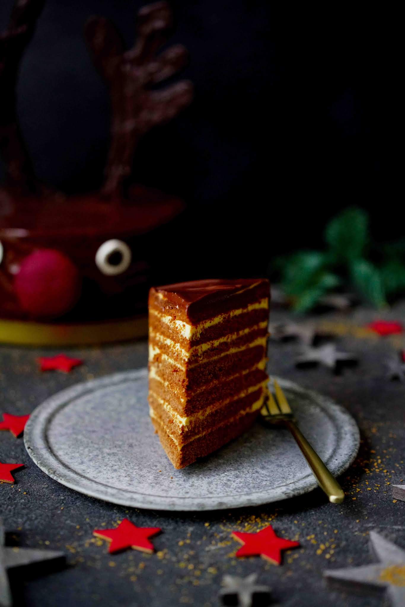 crémeux passion , gâteau au chocolat , dessert de noël , rudolph le renne