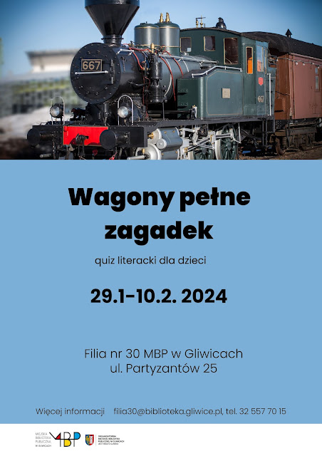 Plakat promujący spotkanie. U góry zdjęcie lokomotywy.