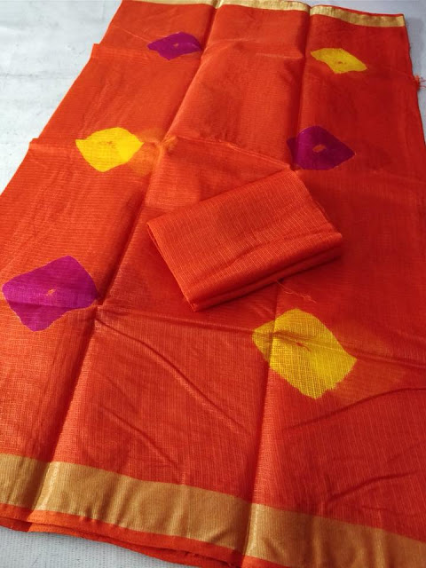 Kota Silk Zari Border Sarees With Hand Tie