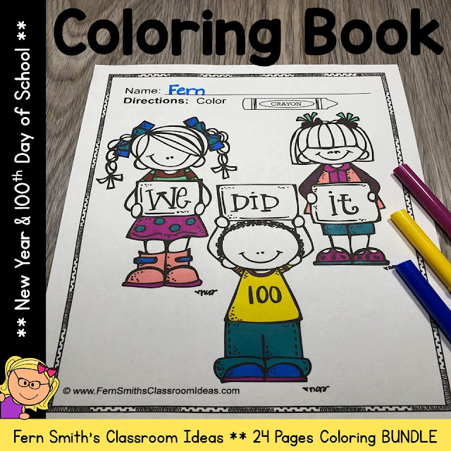 100th Day of School and Happy New Years Coloring Book updated with 10 NEW pages. You can now celebrate 2021 to 2030 with ten years of Happy New Year Pages! Enjoy, Fern