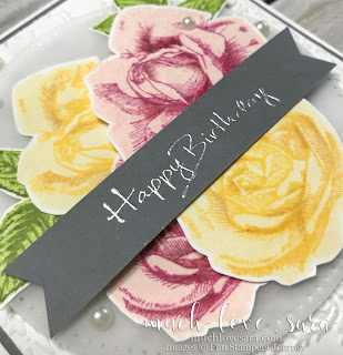 This pretty handmade birthday is made using Fun Stampers Journey Summer Rose stamp set, and Sentimental Prints stamp set.  The addition of a bit of Brushed Silver Pan Pastel highlights the dimension of the dry embossing.