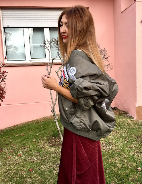 JustFab, Burgundy, Vestido Lencero, Bolso Saco, Bomber, Street Style, Cool, Shopping, Carmen Hummer