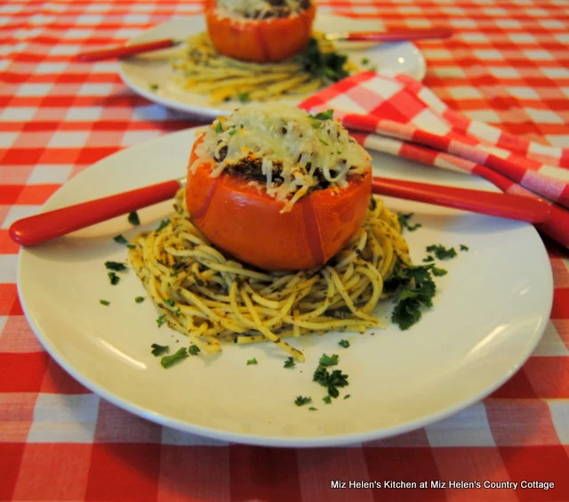 Italian Stuffed Tomato With Basil Pesto Spaghetti at Miz Helen's Country Cottage