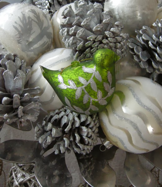 silver pinecones ornaments birds simple Christmas decorations