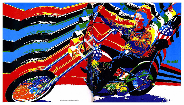 a psychedelic poster for Easy Rider with Peter Fonda on his motorcycle