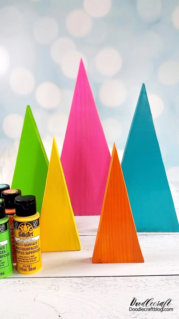 You can finish it off with clear lacquer for a shiny finish, or leave them exactly as is for the perfect wooden Christmas tree display.   These would look cute as a background element to a Christmas village!